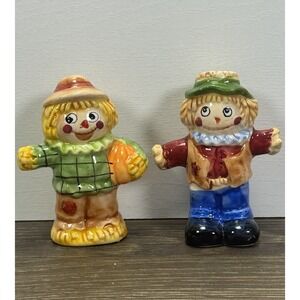 Scarecrow Salt and Pepper Shakers Ceramic Fall Harvest Farm Decor Set Vintage